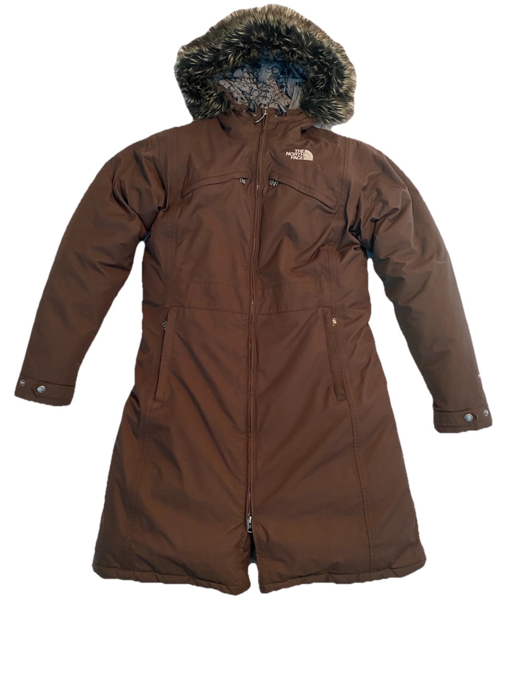 The North Face Arctic Parka Brown HyVent Down Coat Fur Hood Women's Size M